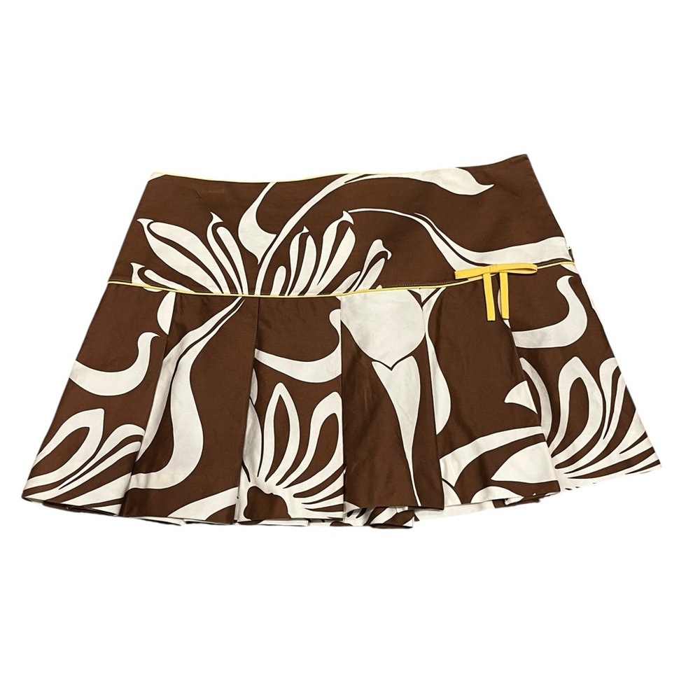 Tibi Brown and White Floral Skirt with Yellow Trim